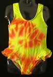 Girls Double Ruffle Ballerina Swimsuit Yellow/Orange Tie Dye
