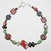 Green Turquoise, Black Onyx and Red Czechoslovakian Glass Beaded Toggle Bracelet with Decorative Sterling Silver Beads, 7 1/2" long, #9401