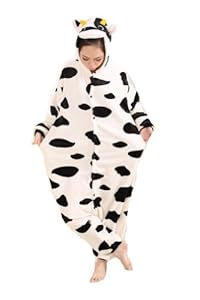 Qiyun Adult Kids Children Cow Plush Animal Sleepsuit Costume Cosplay Pajamas S