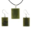 British Columbian Sepentine Jade Dome Rectangle Pendant and Earring Set - Pendant 18mm x 22mm, Earrings 14mm x 18mm - Adjustable Cord Necklace British Columbian Sepentine Jade Dome Rectangle Pendant and Earring Set - Pendant 18mm x 22mm, Earrings 14mm x 18mm - Adjustable Cord Necklace
