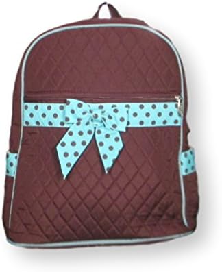 Lar Lar Oliff Children's Backpack Quilted Solid With Polka Dot Bow (Brown With Turquoise Trim)