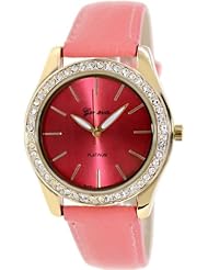Geneva Platinum Womens 9688.GOLD.CORAL Pink Cloth Analog Quartz Watch with Red Dial