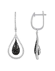 14K White Gold 1.15ct Pave Black & White Diamond Hinged Teardrop Earrings
