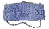 Solas Harmony Evening Clutch Bag Inside Lights Up Blue Leather Snakeskin Printed Purse Handbag