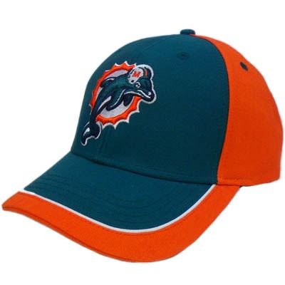 NFL Miami Dolphins Aqua Orange White Hat Cap Constructed Licensed Cotton Velcro