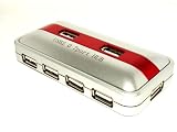 7 Port USB 2.0 Hub 480 Mps AC Adapter & USB Cable -SILVER/RED + FREE BONUS - Micro SD / TF card reader - YELLOW