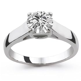 14k White Gold 1/3ctw. Round Cut Trellis Setting Solitaire Diamond Ring - (I-J;I1-2) Size 5