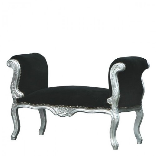 Barock Schemel Hocker Schwarz/Silber