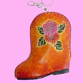 Leather Coin change Purse, Western Boot Shape, Zipper Closure, Flower Embossed,a Unique Leather...