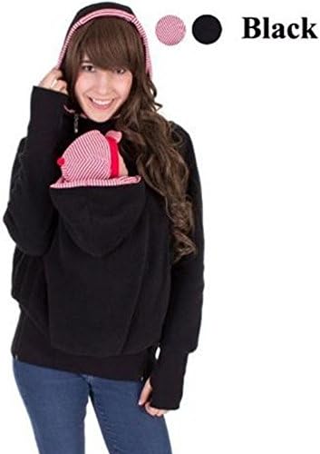 Baby Carrier Jacket Kangaroo Women Fleece Hoodie 3 In 1 Pregnant Zip Outwear (US XL, Black)
