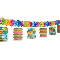 Hawaiian Tiki Lantern Garland With Flowers 3.65m