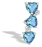14K White Gold Genuine Heart Blue Topaz and Diamond 3-Stone Pendant