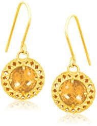 Italian Design 14K Yellow Gold Crochet Earrings with Round Citrine