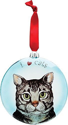 Rescue Me Now Pavilion Gift, Gray Tabby Cat Glass Ornament, 5-Inches, Includes Ribbon for Hanging