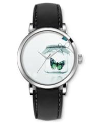 SPRAWL Aanalog Fashion Series Silver Ladies Watches of Genuine Black Leather Strap,Unique Wrist Watch for Women Girls Designed with Caught butterflies