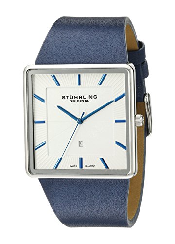 Stuhrling Original Men's 342.3315C2 Classic Ascot Saratoga Quartz Ultra Slim  Blue Leather Strap Watch