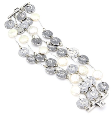 Tat2 Designs Coin Antique Silver Coin and Coin Pearl Bracelet