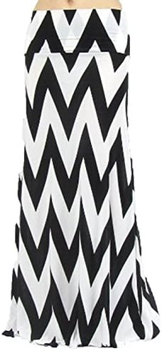 Skyyes Women's High Waisted Zig-zag Chevron Ankle Long Maxi Skirt HD-011