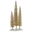Pre-Lit LED Gold Glitter Artificial Mini Village Christmas Tree Trio Set