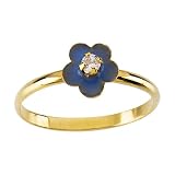 14K Yellow Gold Cubic Zirconia Periwinkle Enamel Children's Floral Ring (Size-3)