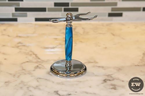 Handmade Shaving Stand - Caribbean Swirl Acrylic - Razor Stand and Shaving Brush Holder