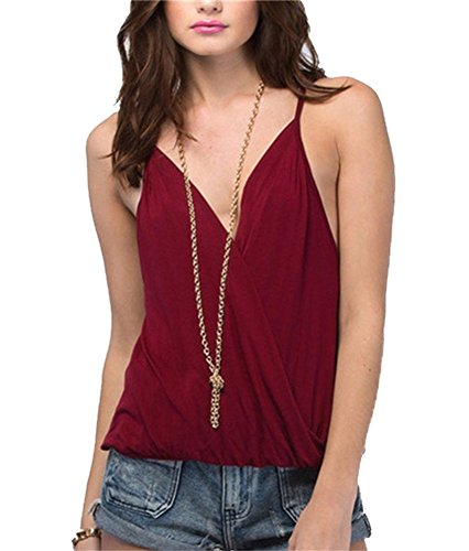 Solid Color Chiffon Summer Pleated V Neck Sexy Sleeveless Tops Blouses Shirt