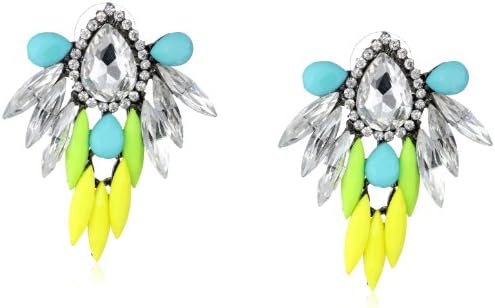 Multicolored Post Rhinestone Deco Feather Statement Earrings