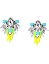 Multicolored Post Rhinestone Deco Feather Statement Earrings