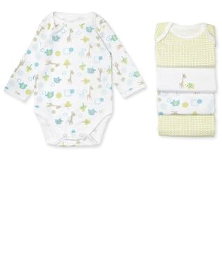 Unisex Giraffe and Elephant Long Sleeved Bodysuits - 5 pack