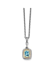 Sterling Silver 1.74ct 14K Gold 1.74 Swiss Blue Topaz Vintage Style Necklace