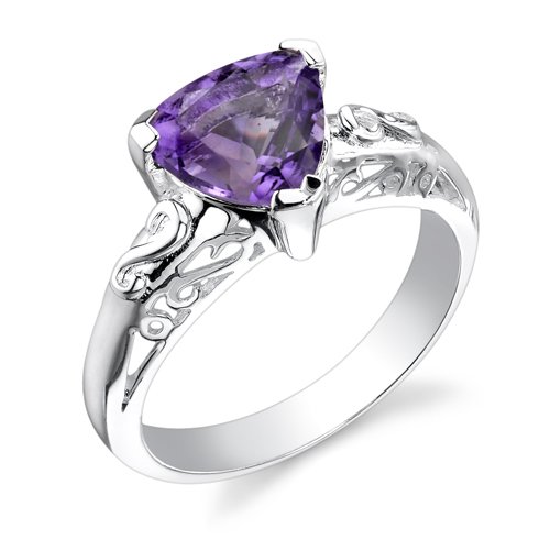 Sterling Silver 1.50 cts Trillion Cut Amethyst Ring Size 6