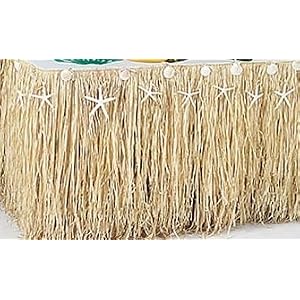 Luau Table Skirt - Real Raffia Grass with Real Seashells and     Starfish