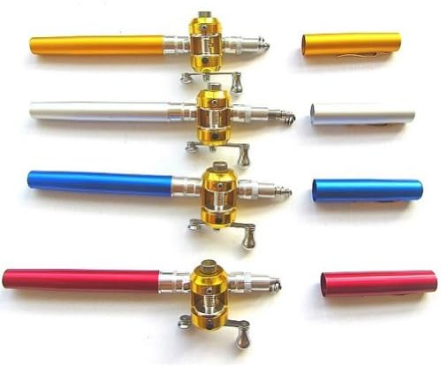 Retailstore 4 Color Choices Mini New Pen Shape Aluminum Alloy Pocket Fish Fishing Rod Pole+Reel Combos (Silvery/Golden/Purple/Blue)