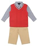 Nautica Sportswear Kids Baby-boys Infant 3 Piece Sweater Vest and Pant Set