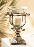 Iron & Glass Hurricane Candleholder Pedestal Base Antique Bronze Finish