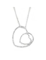 Pure & Exquisite Double Heart Pendant w/pavé White CZs, .925 Sterling Silver