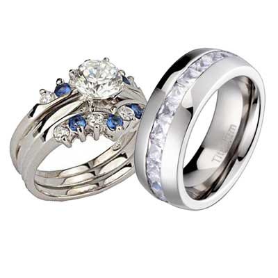 4 Pcs His Her Titanium 925 Sterling Silver Mens Womens Wedding Ring Set 4 Pcs His Her Titanium 925 Sterling Silver Mens Womens Wedding Ring Set