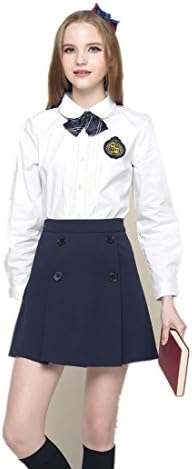 Etongenius white peter pan collar long sleeve uniform blouse for girls and women