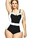 HDE Women's Retro One Piece Swimsuit Plus Size Padded Halter Vintage Swimsuit (Black-White Monokini, X-Large)