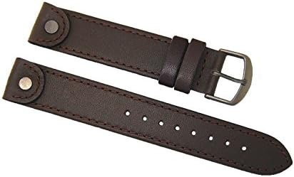18mm Kreisler Dark Brown Swiss Army Calvary Style Watch Strap with PVD Rivets & Buckle