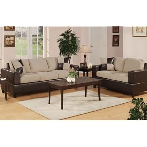 Bobkona Seattle Microfiber Sofa and Loveseat 2-Piece Set in Mushroom Color