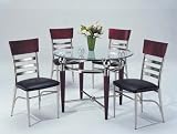 5pc Metal and Wood Dining Table & Chairs Set Silver Cherry Finish