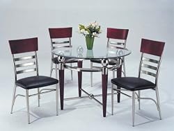 5pcMetalandWoodDiningTableandChairsSetSilverCherryFinish