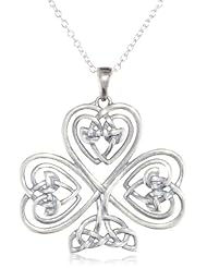 Sterling Silver Oxidized Celtic Heart Knot Clover Pendant Necklace, 18"