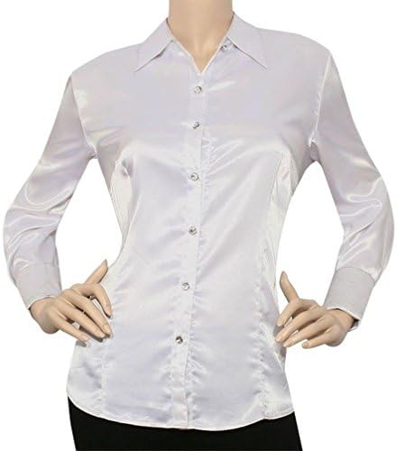 Mememall Fashion Lady Satin Charmeuse L/Slv Button Down Solid Collar Shirts Blouse