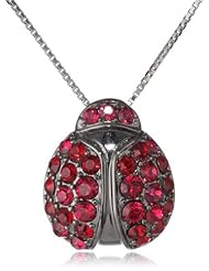 Sterling Silver Ruby Crystal Lady Bug Pendant Necklace, 18"