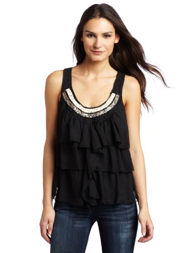 Democracy Women's Tiered Ruffle Tank with Neck Applique