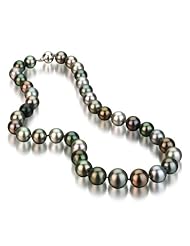 14K White Gold 10-13.5 Multicolor Tahitian Cultured Pearl Necklace AAA Quality, 18 Inch Necklace