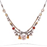 Ayala Bar Fabric and Beads Necklace - The Hip Collection - in Sunset, Sand, Soft White and Silver Tones #9252 ANK ONK