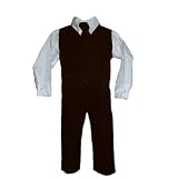 Boy Chocolate Brown Vest and Pants Suit with Matching Tie - 4 Pc Set (Size 9M - 4T) NEW